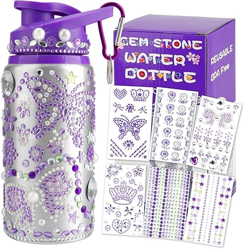 Regalo para niñas, decora tu propia botella de agua para niñas, botellas de agua para niñas, botella de agua para niños, calcomanías de joyas para