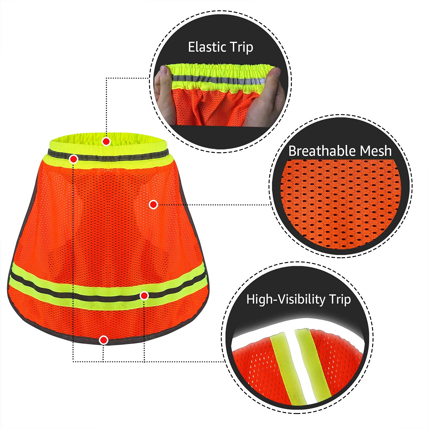 EvridWear - Protector solar de cuello de alta visibilidad con rayas reflectantes, protección de seguridad con malla transpirable elástica para la construcción, actividades al aire libre, paisaje de UV
