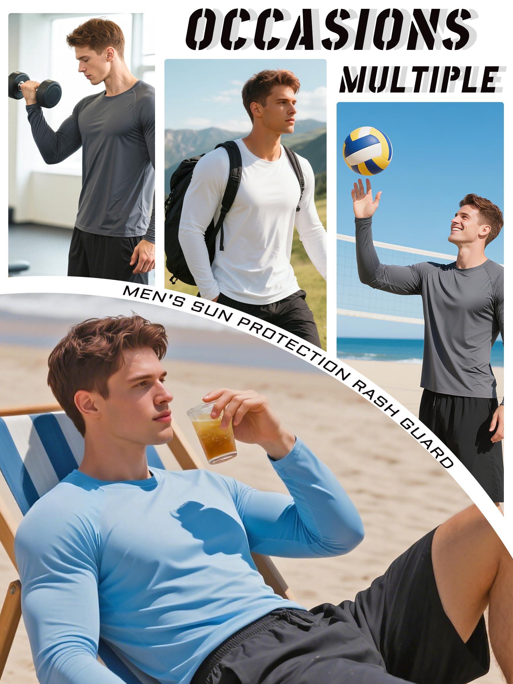 KEFITEVD Camiseta Casual de Manga Larga para Hombre Primavera Verano Camisetas Ligeras y Cómodas