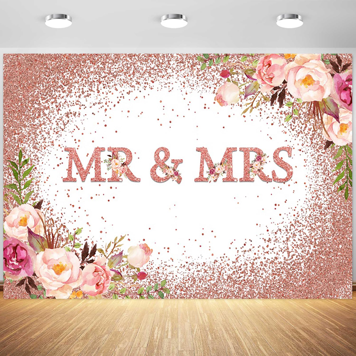9x6ft Wedding Backdrop Mr and Mrs Bridal Shower Photography Background Pink Rose Gold Flowers Bride to Be Engagement Banner Decorations Supplies Photo