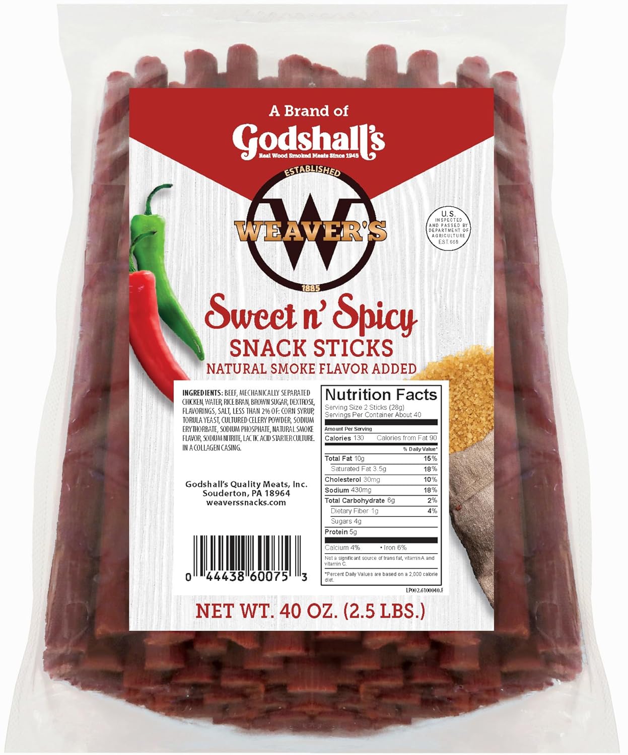 Weaver’s Sweet n' Spicy Snack Sticks (80 sweet & spicy 7” beef & chicken snack sticks per 40oz bag)