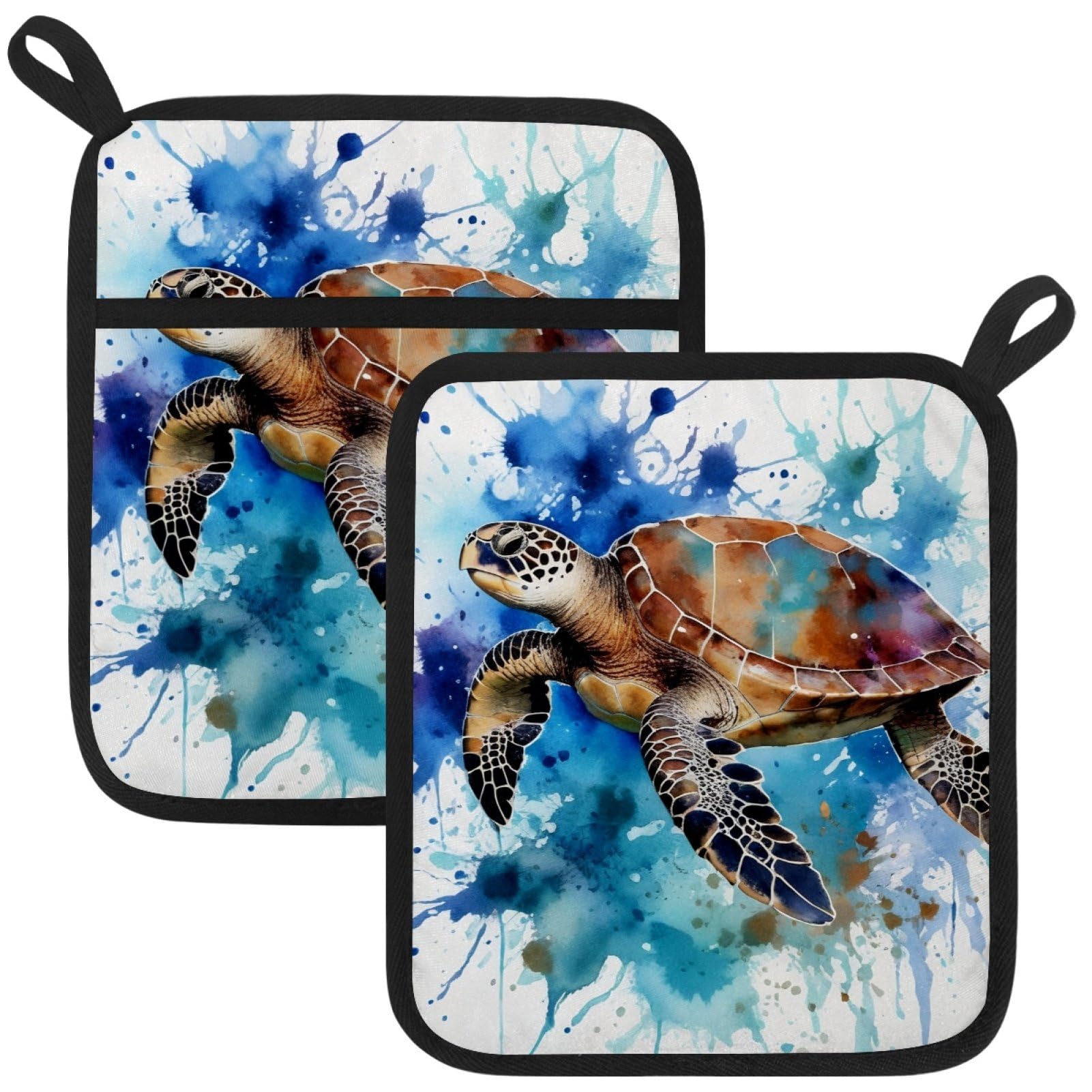 VAPOKF Sea Turtle Kitchen Hot Pot Holder, Pot Holders Heat Resistant Pot Holder with Pocket Heat Resistant Trivets for Hot Pans Cotton Pot Mitts for Kitchen Cooking Baking