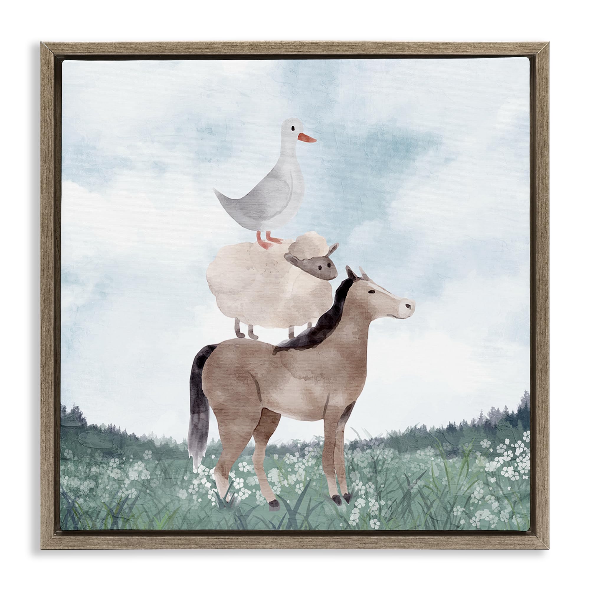Stupell Industries Montalcino Elm (Textured) 'Muted Blue Sky Farm'| Floating Frame Canvas Art