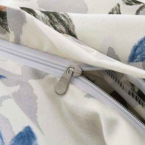 Miniatura 4 de Vaulia Funda de edredón floral de microfibra suave, tamaño Queen, estampado botánico de hojas azules, diseño reversible ligero y transpirable, juego