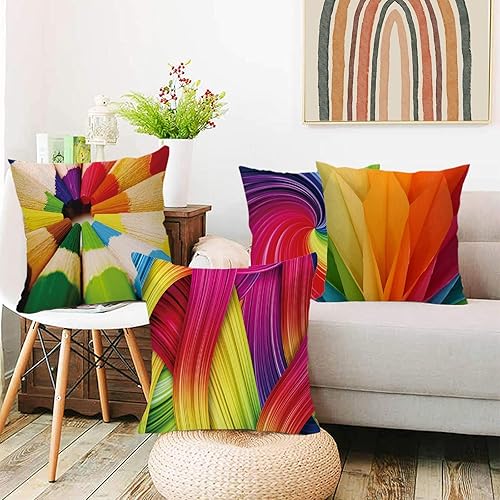 Miniatura 7 de Fundas Wilproo de cojín, juego de 4 con diseño de arcoíris, abstracto, estilo crayón, para sofá, automóvil, cama, 18 x 18 pulgadas