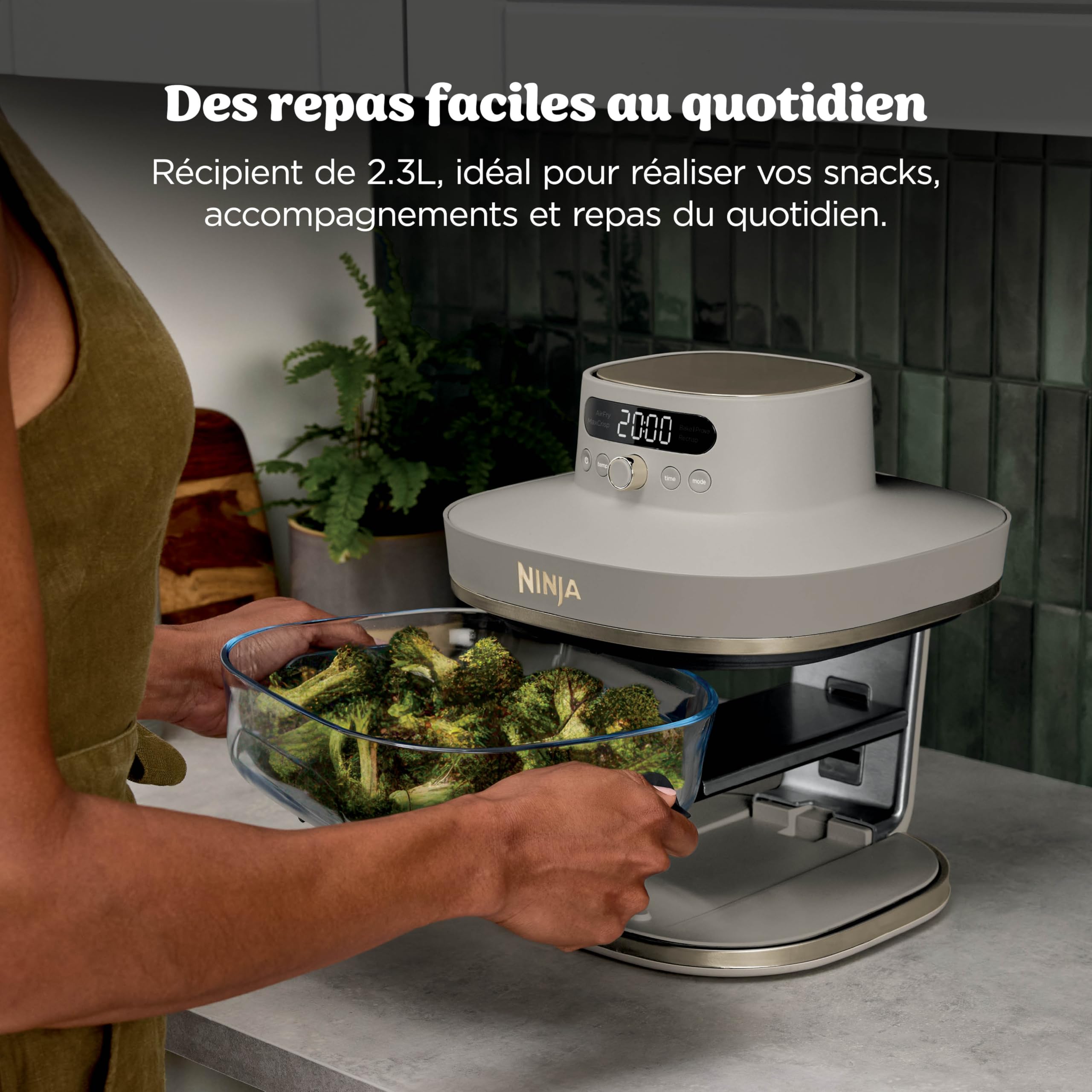 Ninja CRISPi PRO XL, Friteuse sans huile, bols 5,7l et 2,3l AS090EUSD | 5 modes de cuisson prédéfinis, avec contenants en verre CleanCrisp de 5,7 l et 2,3 l, couvercles de rangement, Stone/Or