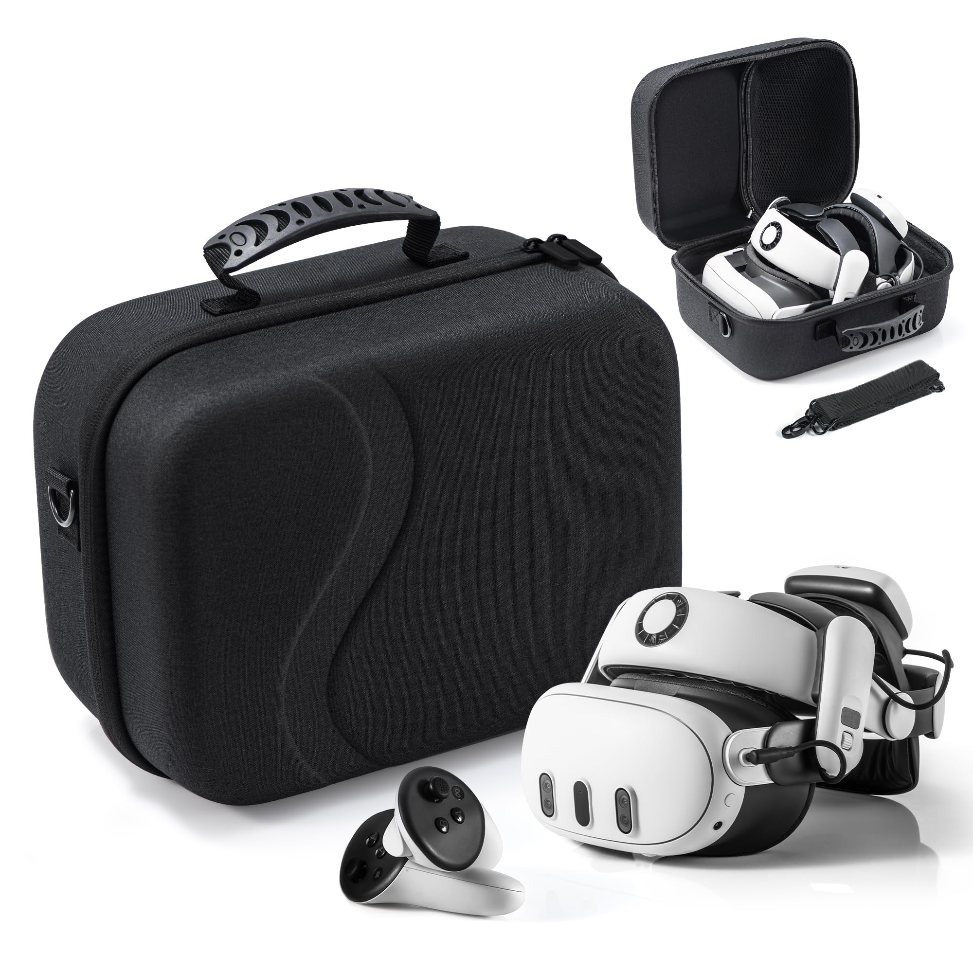 Large Bag for Meta Quest 3, Travel Storage Carry Bag Compatible with Kiwi Design/BOBOVR Battery Elite Strap and Other Accessories, Hard Shell Bag for Travel and Storage, black, plain