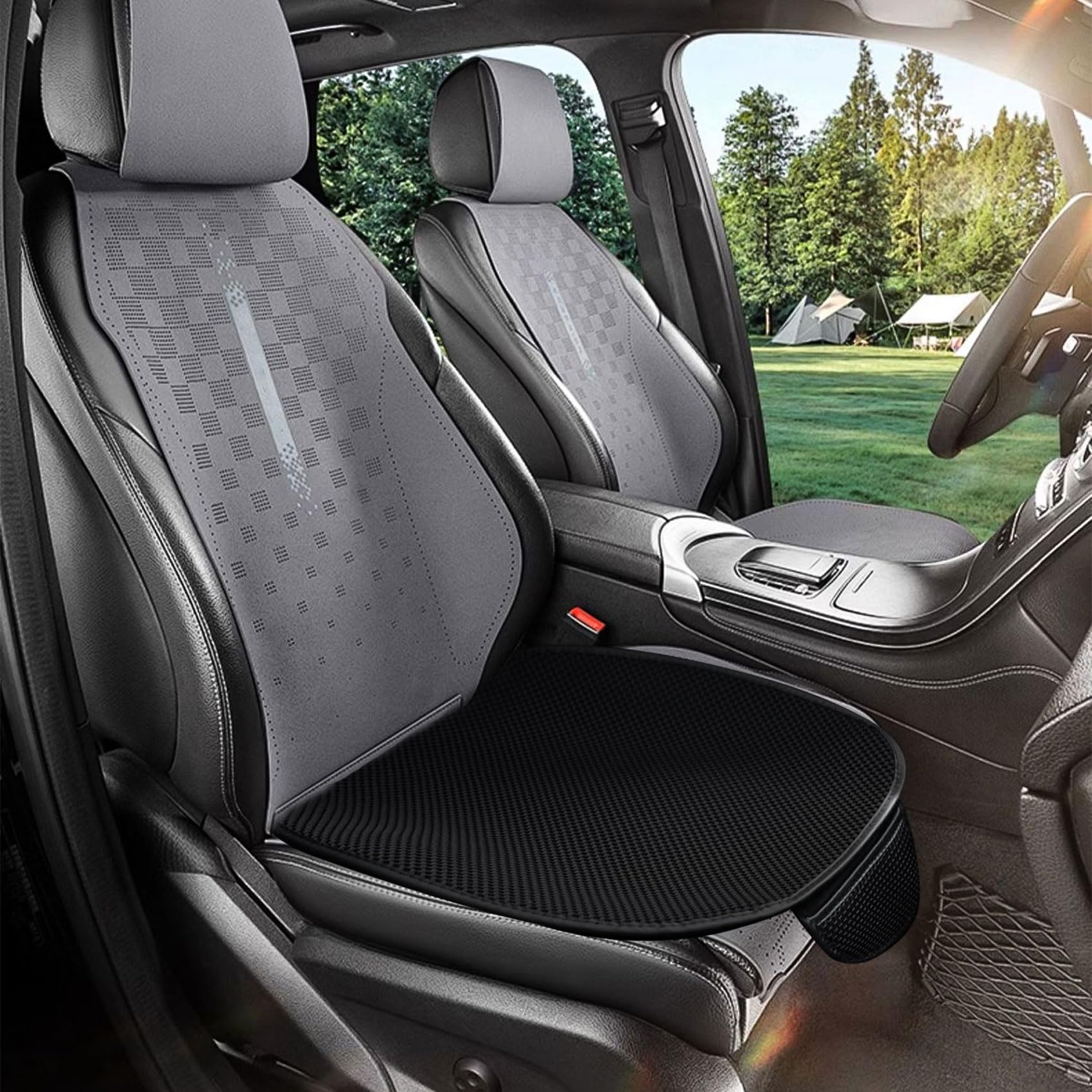 Car Seat Covers, Bottom Seat Covers, Car Seat Protector Cushion Pad with Storage Pocket, Breathable Anti-Slip Auto Front Seat Cover, Universal Car Interior Seat Protector Mat Pad for Most Vehicles