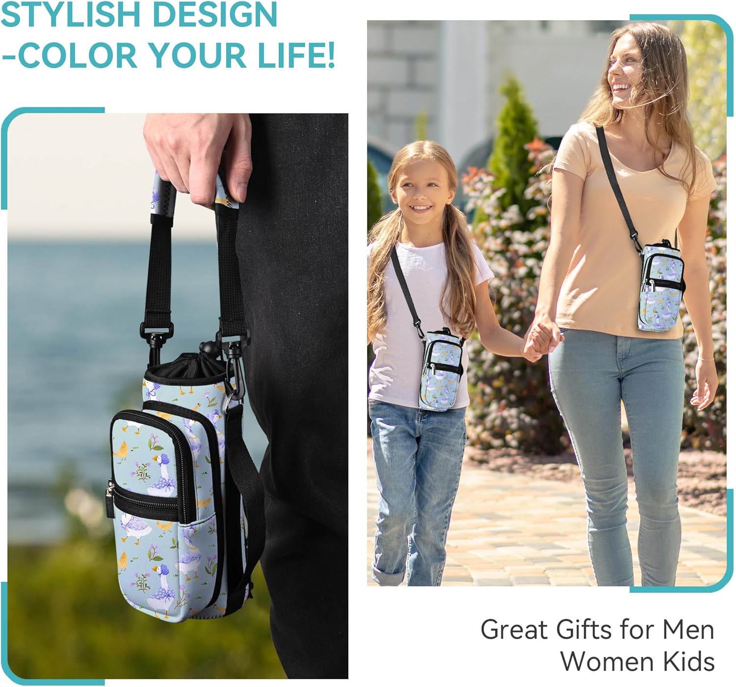 AUPET Water Bottle Sling Bag Sleeve Holder Carrier 25/32/40/64 oz,Insulated Crossbody Water Bottle Case Cover with Strap and Pockets for Men/Women Walking Hiking - Image 5