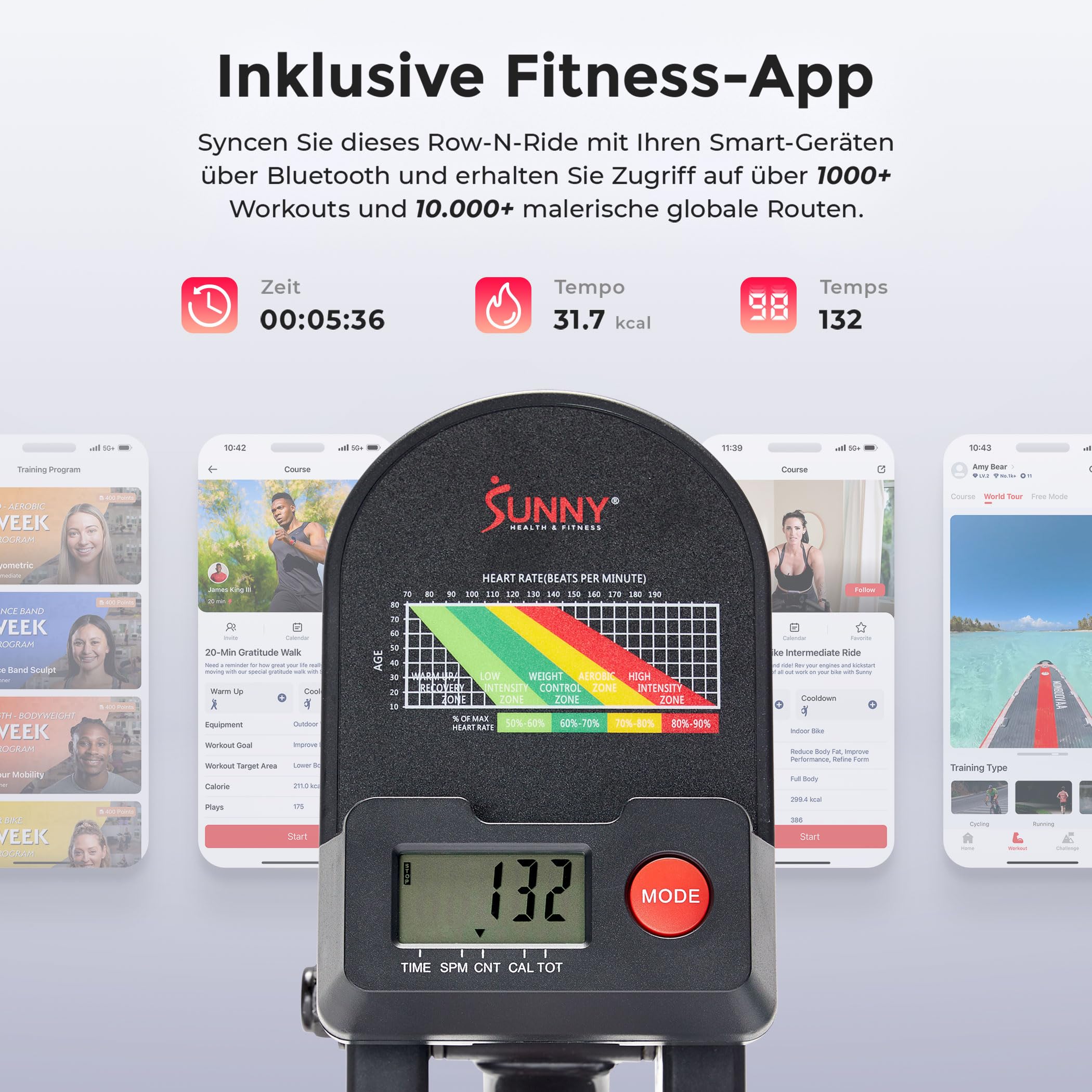 Sunny Health & Fitness Row-N-Ride Kniebeugentrainer fürs Heimtraining | 3 Kniebeugentiefen, Bis zu 135 kg Belastbarkeit, Verstellbarer Sitz/Griff, Bis zu 5 Widerstandsstufen, Ganzkörpertraining