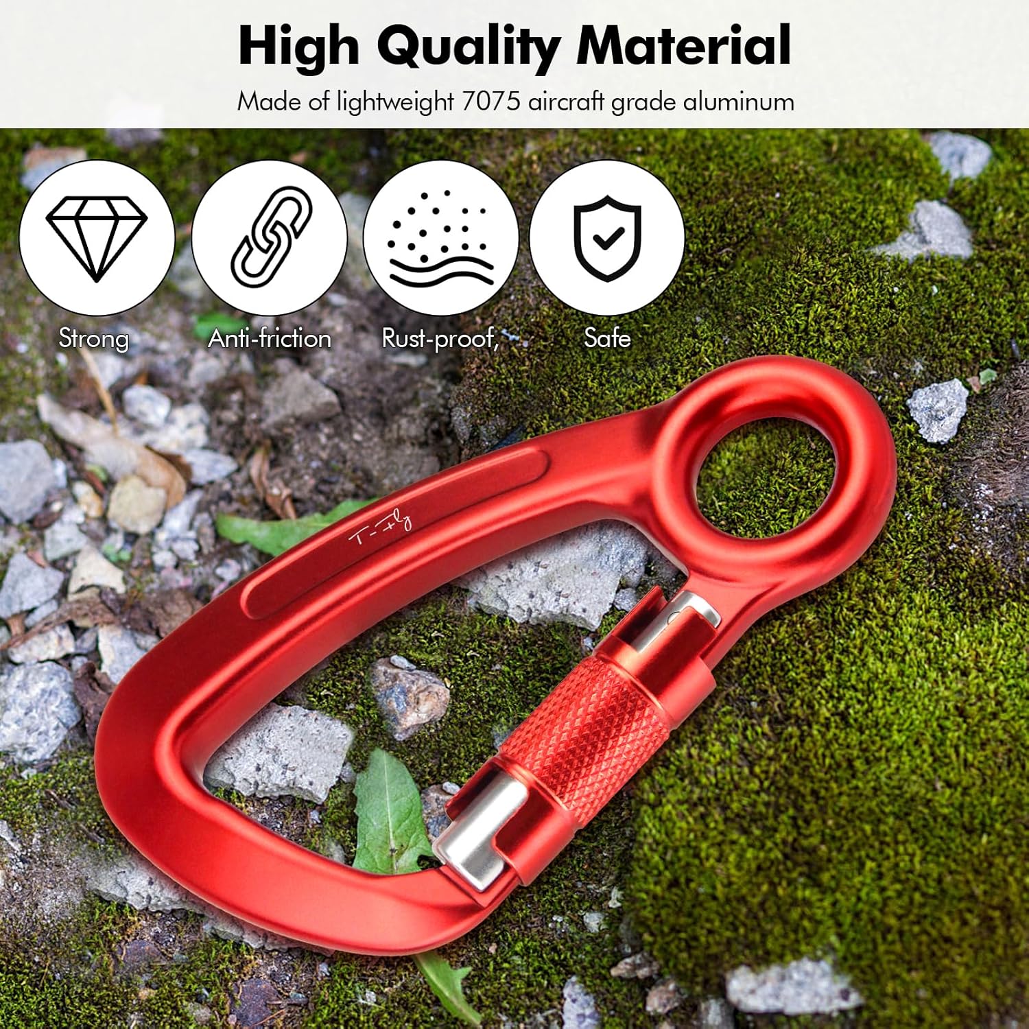 T-Fly Auto Locking Carabiner 35KN (7868 lbs), UIAA Certified Climbing Rock Carabiner with Round Eyelet for Rappelling, Climbing, Ropes - Image 4