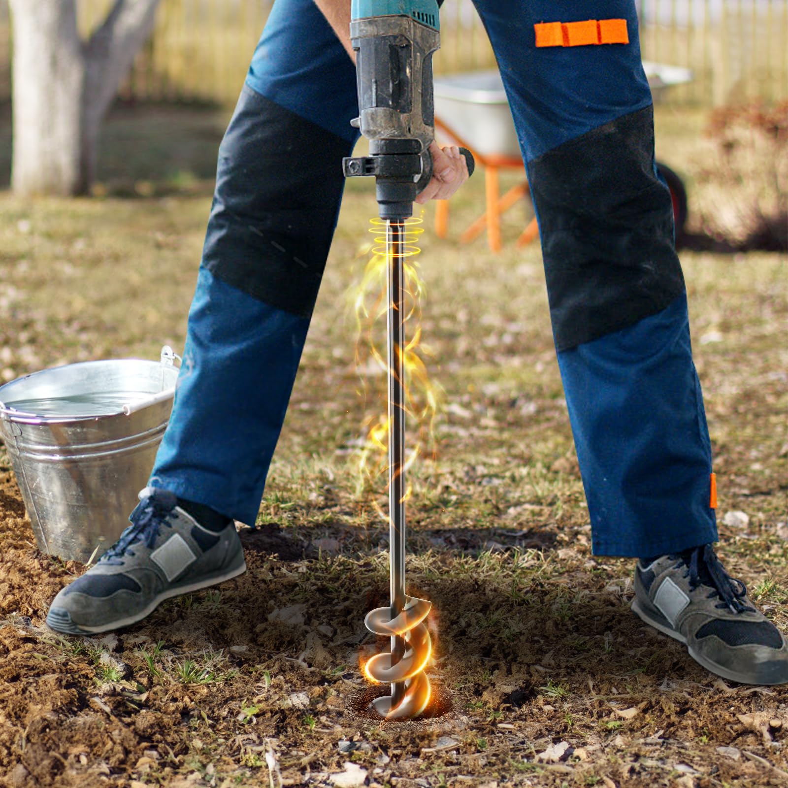 VEVOR Trivella Elicoidale per Trapano da Giardino 38 x 420 mm, Punta a Spirale per Avviatore in Acciaio PCM da Giardino Cortile Orto, Punta Trivella Esagonale per Trapano da 9,53 mm per Giardinaggio