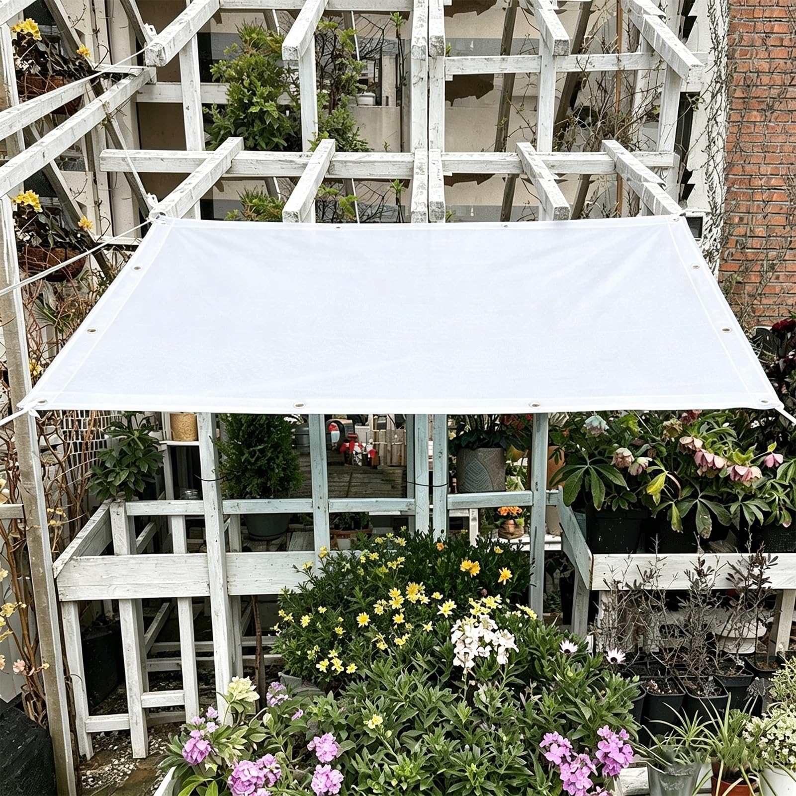 Waterproof Tarpaulin 1.5x2m 1.2x1.5m 1.2x1.8m 2x3m 3x4m 6x8m White Canvas Tarp Sheet for Balcony Garden Fishing Furniture Caravan Truck Cover Tent(1x1.2m(3.3ftx3.9ft))