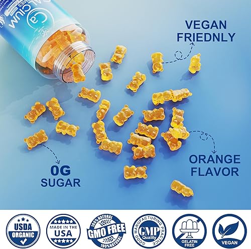 Miniatura 6 de Gomitas de calcio sin azúcar de 600 mg, calcio de algas oceánicas con vitamina D3, K2, magnesio, B6, B12, suplemento de calcio orgánico para la
