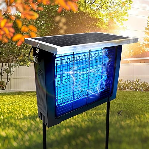 Potente matamoscas solar grande para exteriores para 4000 pies cuadrados, exterminador de mosquitos recargable con alta potencia, matamoscas solar