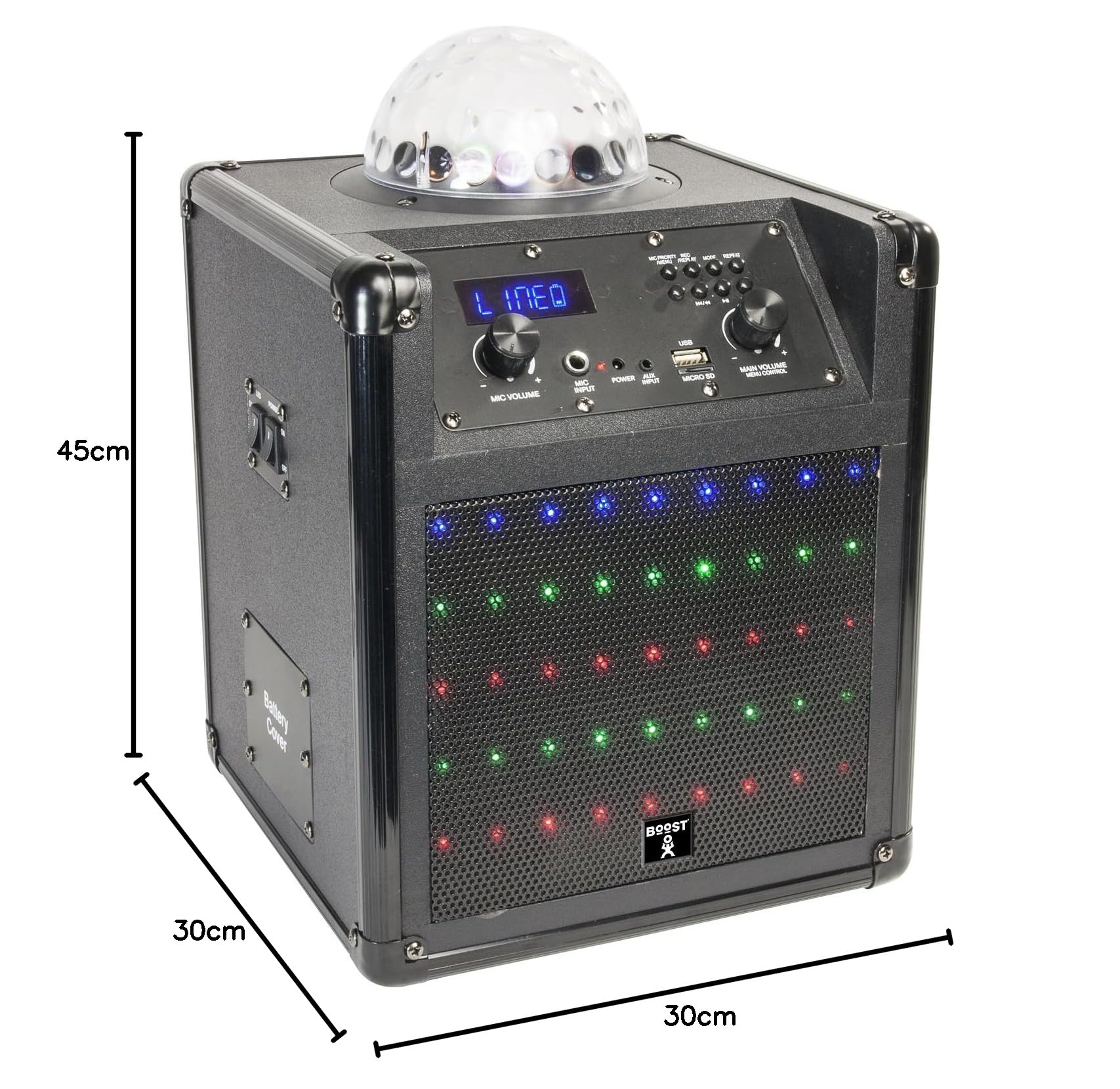 Party Light & Sound – Pack de altavoz Karaoke con batería Bluetooth USB SD Boost-KUBELED-BK – 2 micrófonos inalámbricos – 1 micrófono con cable – Mando a distancia para niños