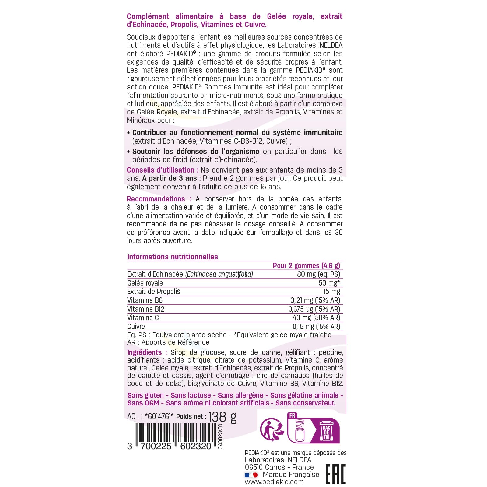 PEDIAKID - Pack Enfants Automne/Hiver - PEDIAKID Sirop Nez-Gorge + PEDIAKID 22 Vitamines & Oligo-éléments + PEDIAKID spray Nez-Gorge + PEDIAKID gommes immunité + PEDIAKID gommes P'tit Biotic