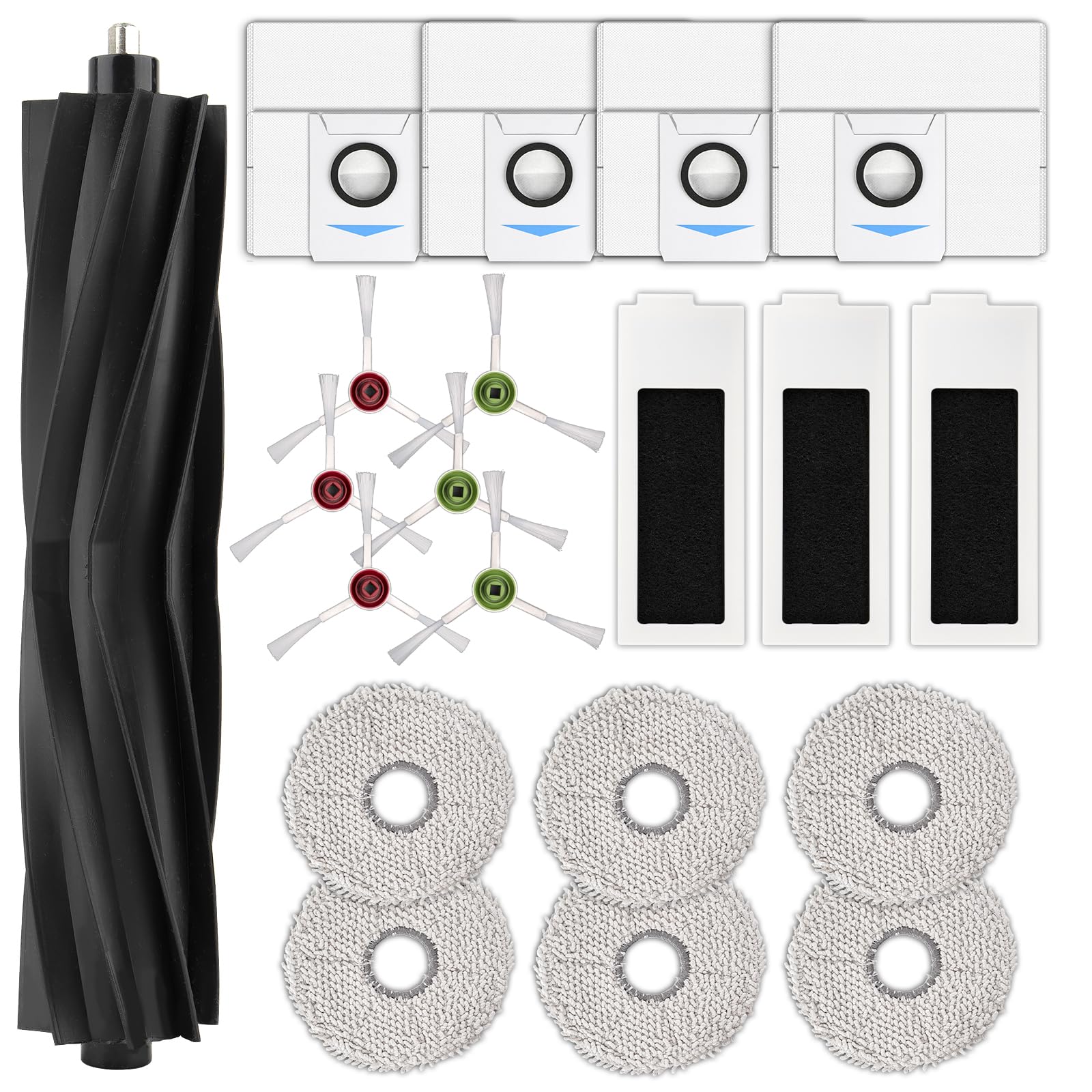 (20 Pack) T20 Omni Replacement Parts for ECOVACS DEEBOT T20 Omni/ T20e Omni/ T20 Max/ T20 Pro Robot Vacuum, 1 Roller Brush, 6 Side Brushes, 4 Dust Bags, 3 HEPA Filters, 6 Mop Pads, Accessories Kit