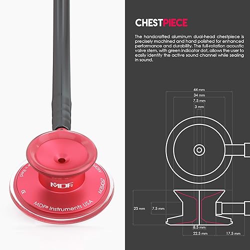 Miniatura 91 de MDF Acoustica MDF747XP09 Estetoscopio ligero para médicos, enfermeras, estudiantes, uso en el hogar, adulto, doble campana, tubo color verde oscuro