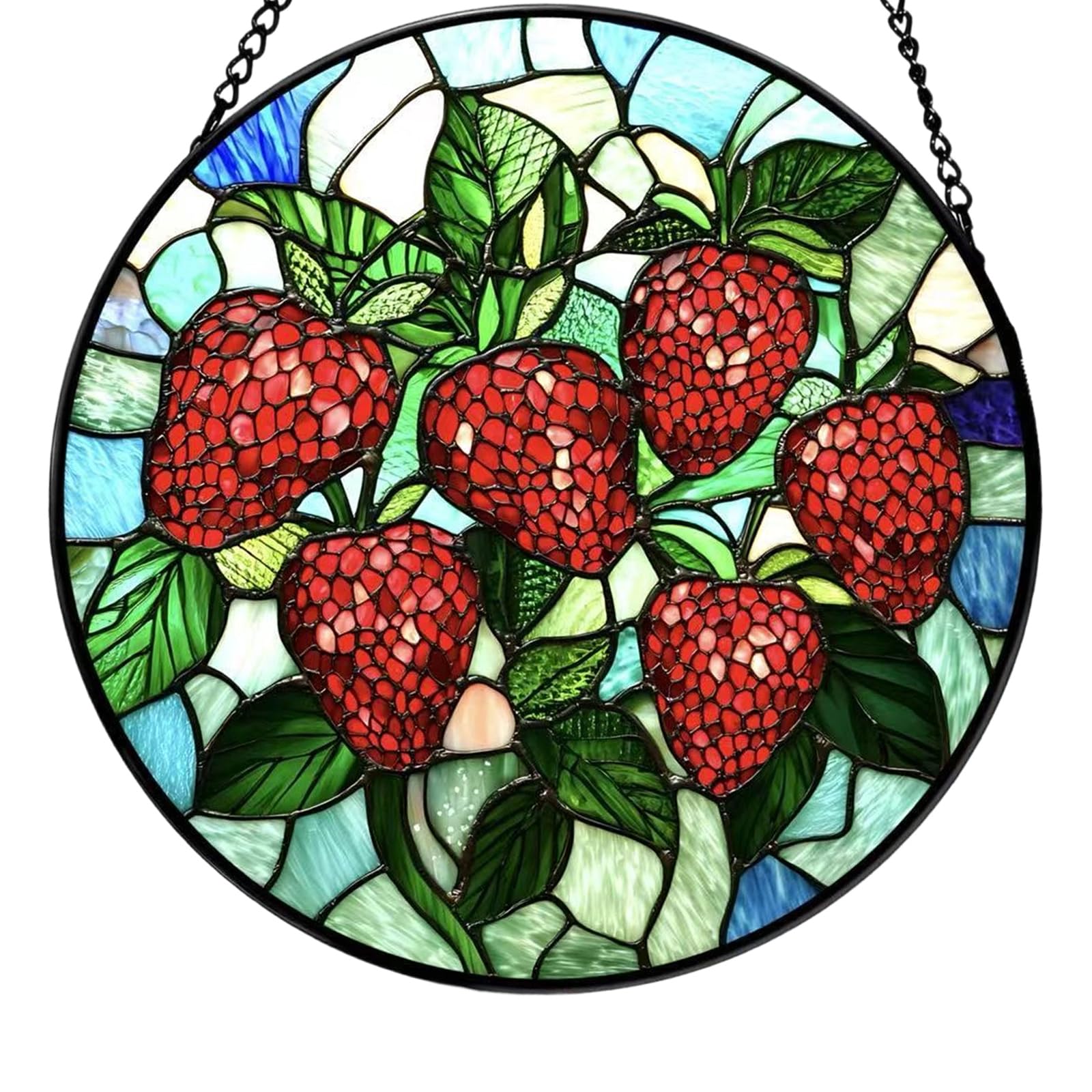 Kaeltsyn Strawberry Themed Stained Glass Decoration for Bedroom Living Room Windowsill Hanging Glass Strawberry Ornament