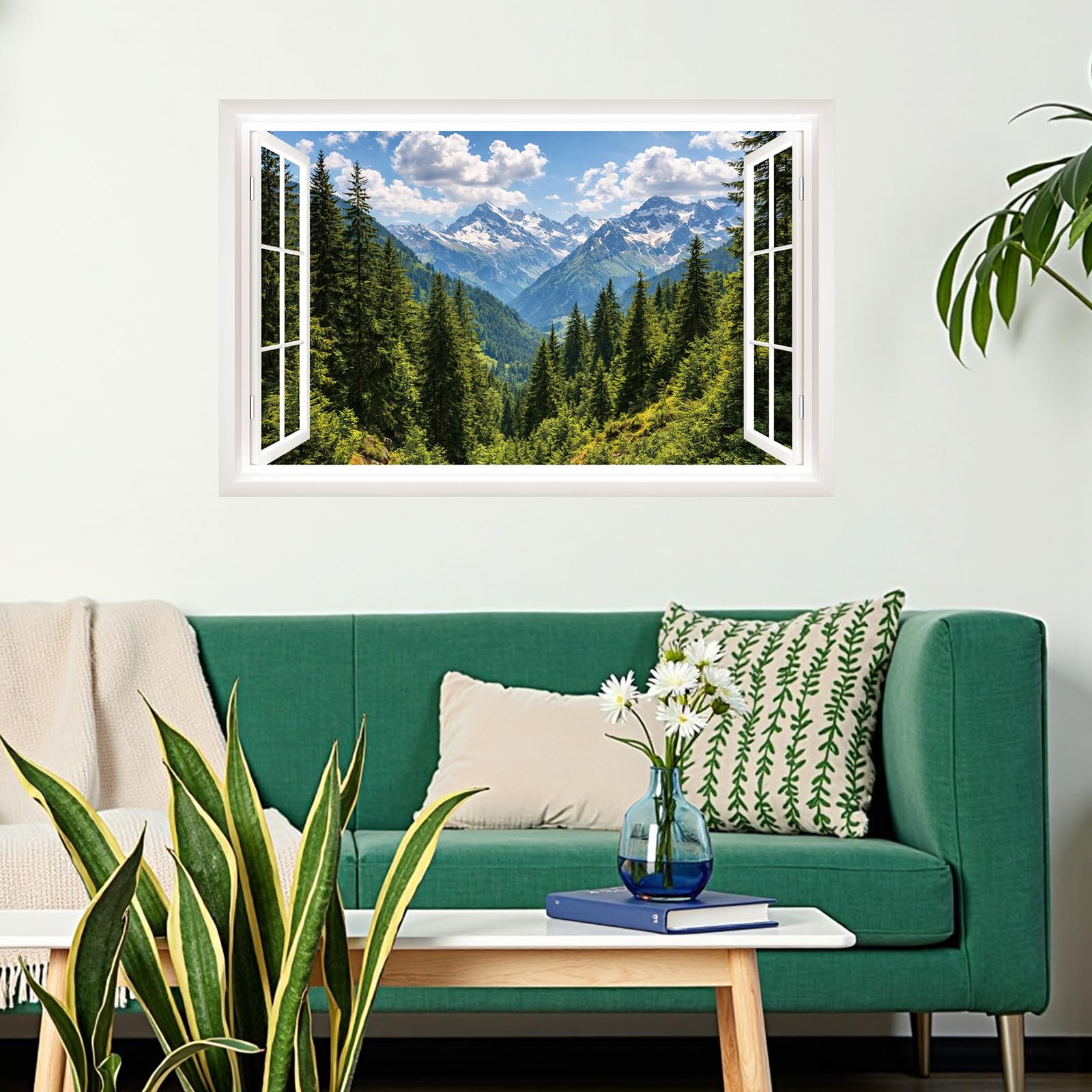 ANHUIB 3D Fake Window Wall Sticker Removable Vinyl Wall Decals for Living Room Bedroom Landscape Wall Decal — image 1