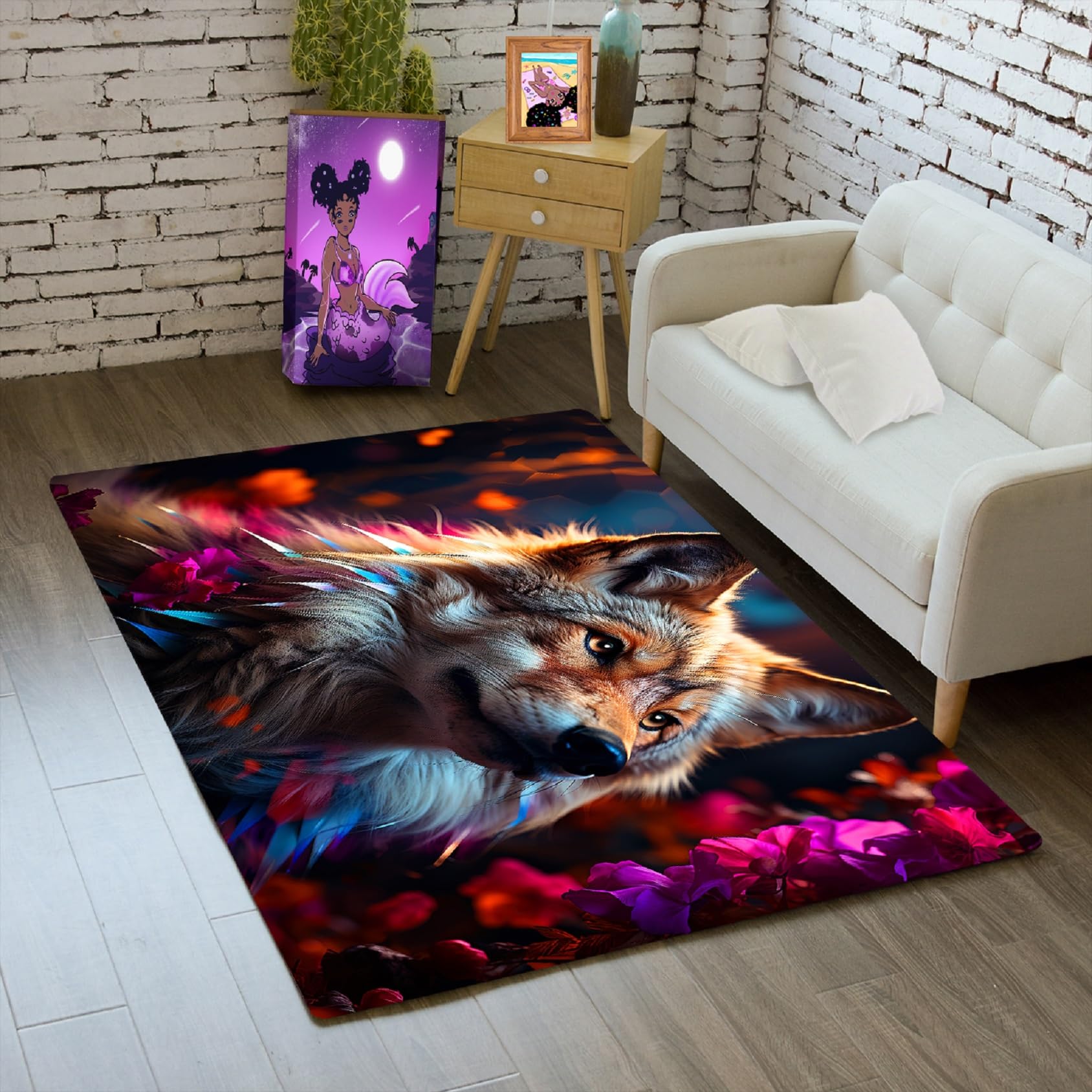 Wolf Rug - Wolf Rug for Living Room Animal Carpet for Boys Bedroom Cartoon Floor Mat Decor Doormats for Dining Room, 2x3 Feet