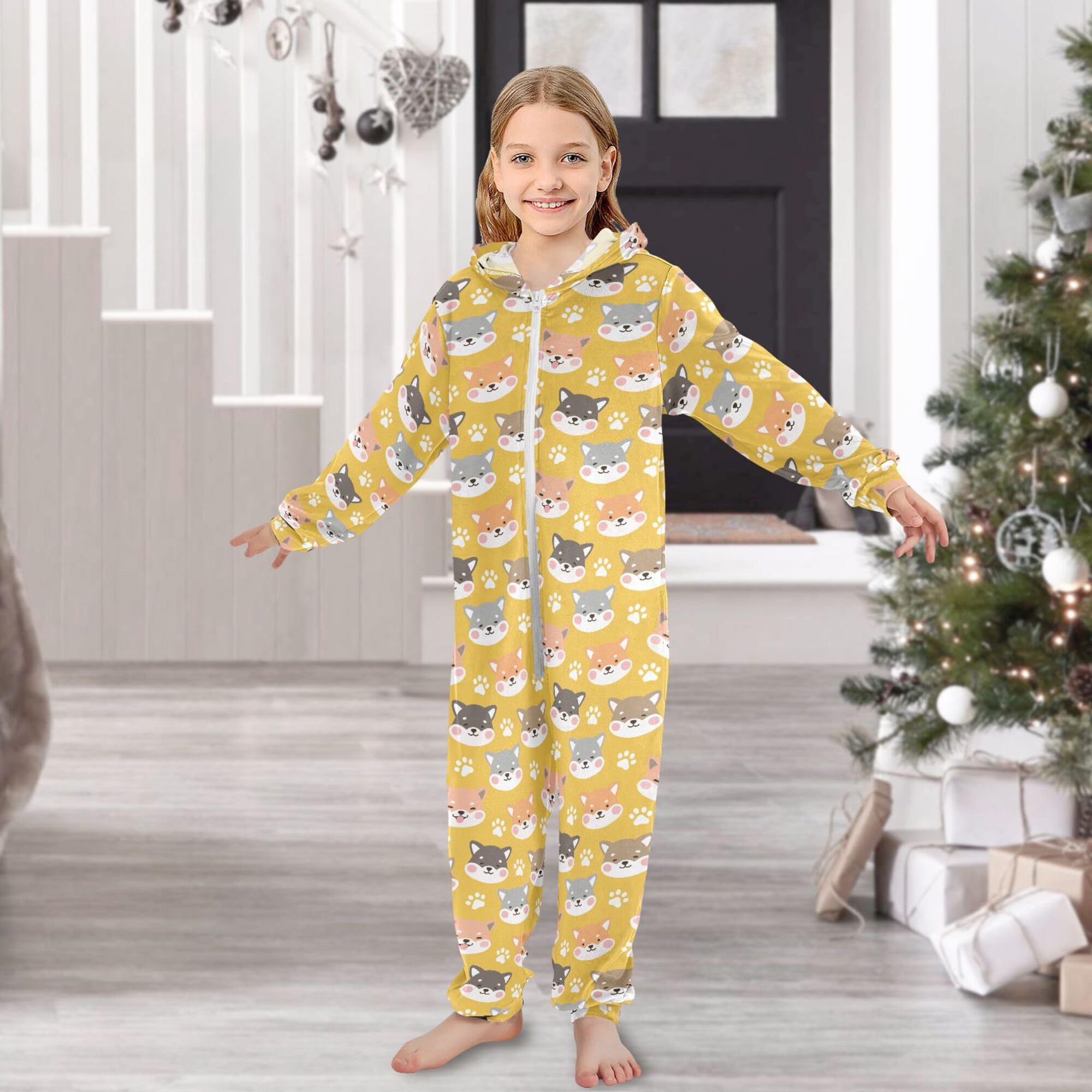 Pigiama intero in flanella con cappuccio e cerniera, tuta coordinata per bambini con api e fiori, morbida e calda, abbigliamento sportivo per la casa, 5-6T