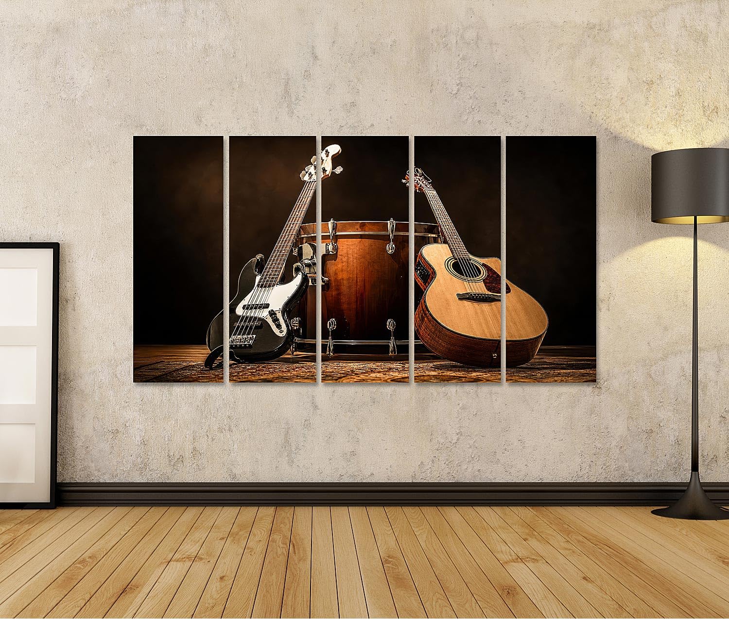 islandburner Quadro su tela con strumenti musicali magici, decorazione da parete per soggiorno per gli appassionati di musica, 5 pezzi, XXL