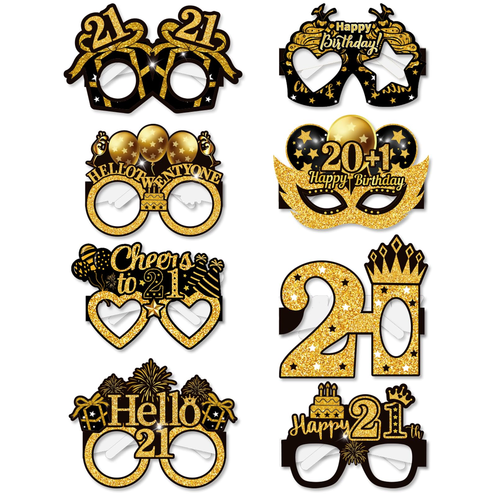 21st Birthday Glasses, 8 Pcs Paper Novelty 21st Birthday Party Eyeglasses