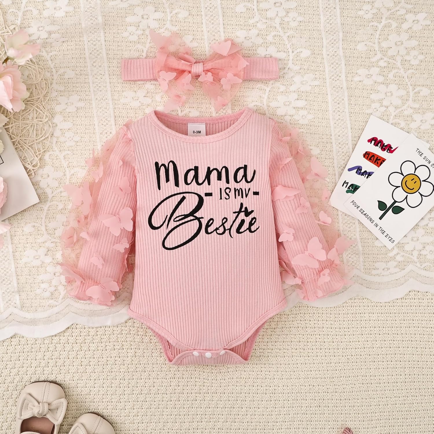 Baby Girl Clothes Newborn Outfits 3D Butterfly Long Sleeve Romper Flare Pants with Bow Headband Set 0-18 Months - Image 8