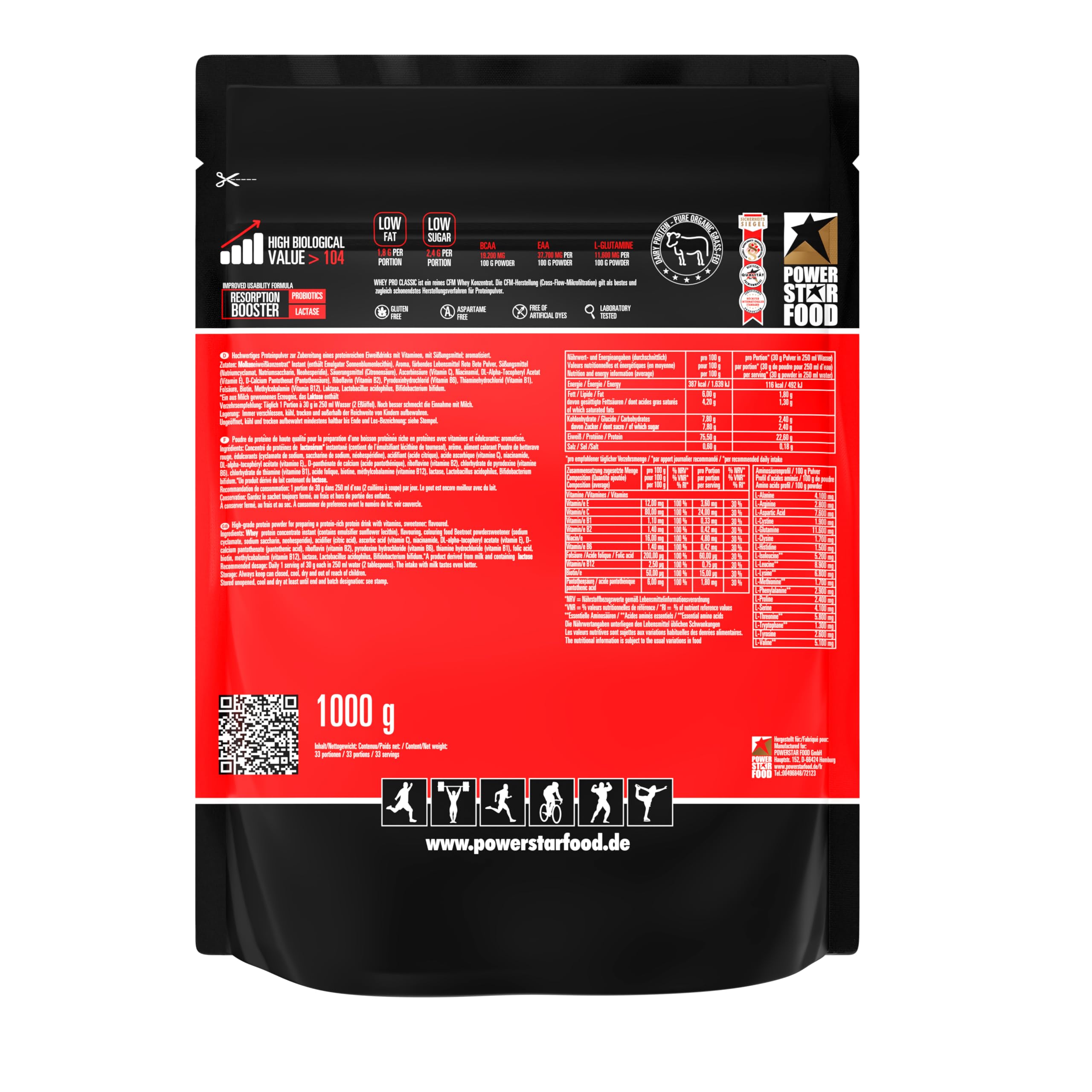Powerstar WHEY PRO CLASSIC Poudre de protéines de lactosérum 4000 g | Poudre de protéines | Fabriqué en Allemagne | 100 % concentré de lactosérum CFM | Protéines en poudre avec seulement 2 % de