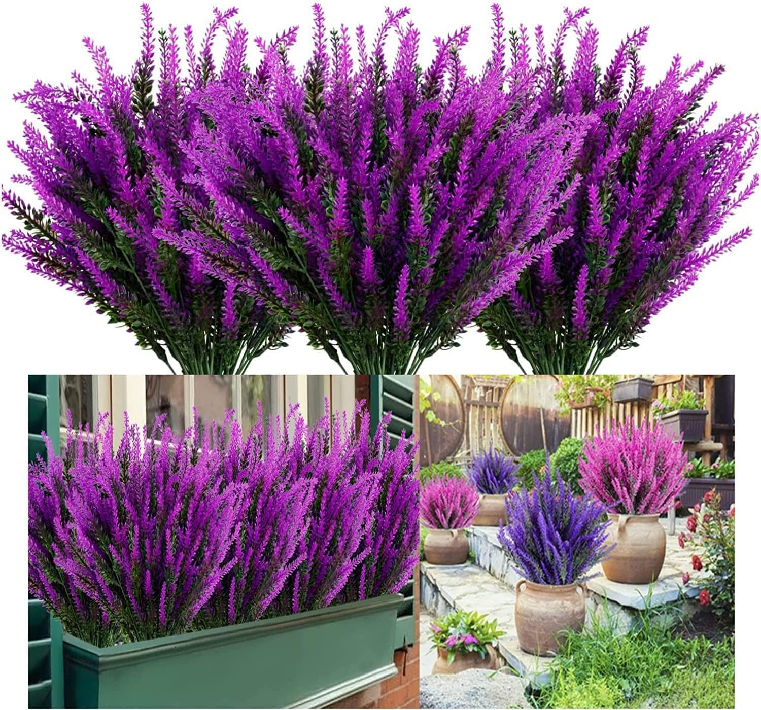 YATUOPNG Artificial Plant In Pot-Outdoor Lavender Flowers,24 Bundles Outdoor Fake For Wedding Kitchen Garden Patio Porch(Purple,8)