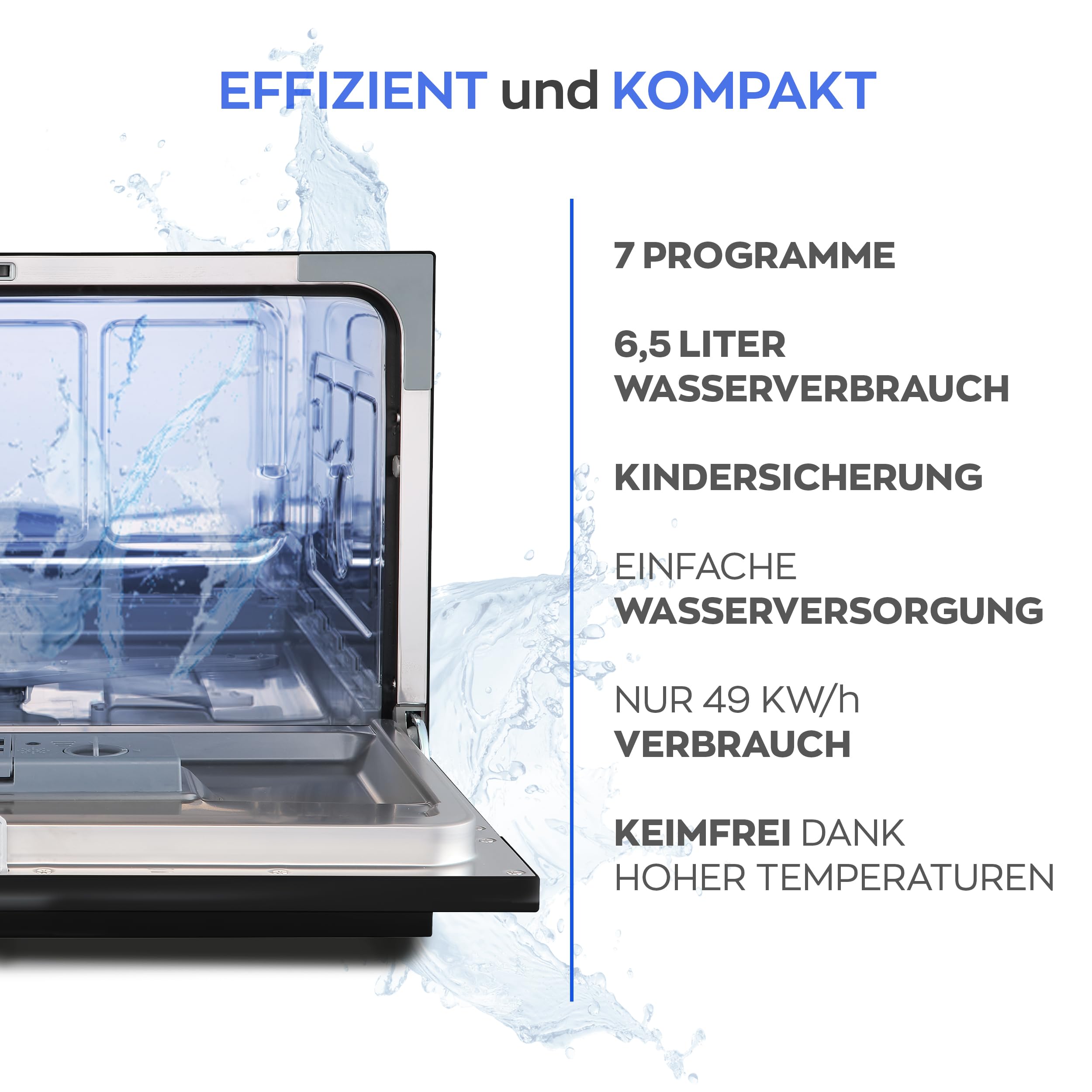 HEINRICHS Tischgeschirrspüler Mini Geschirrspüler 6,5L Wasserverbrauch 7 Programme 1380W freistehend