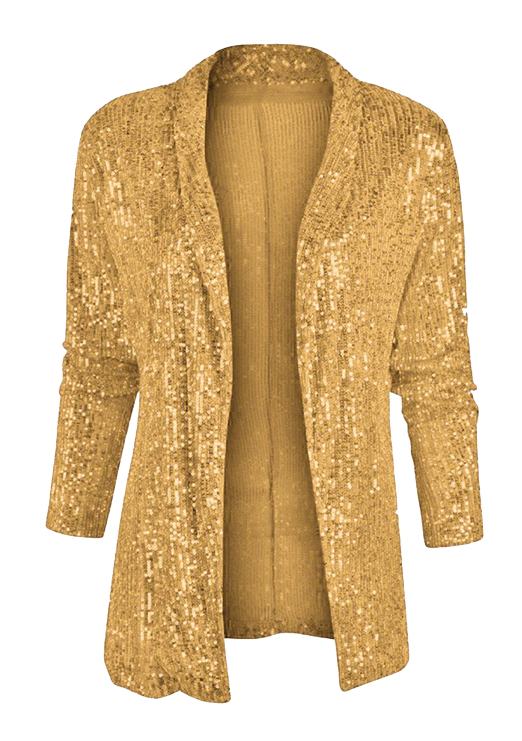Women Sparkly Outerwear Jacket Lapel Collar Open Front Blazers Club Casual Coats