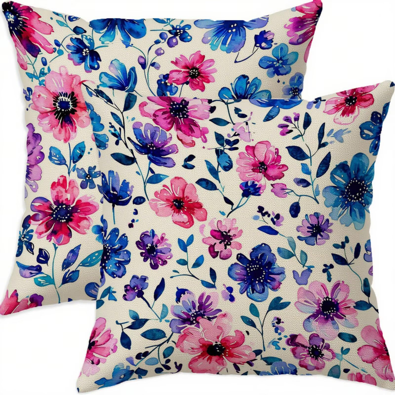 Housse coussin 80x80cm lin bleu avec fermeture éclair invisible et tissu imperméable