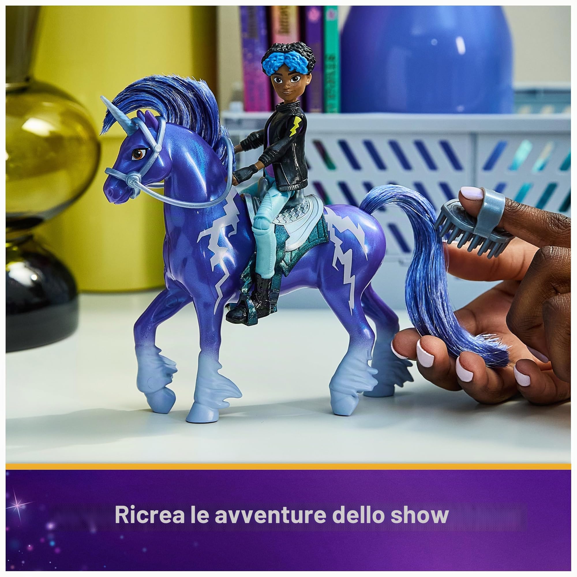 Unicorn Academy Set – Rory e Unicorno Storm con vera criniera e coda e spazzola, circa 12 cm personaggi originali della popolare serie Netflix, per bambini dai 4 anni in su