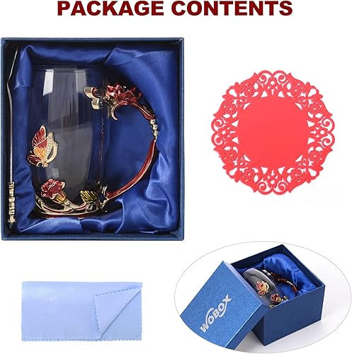 Miniatura 7 de Tazas de café de cristal - Taza de té de mariposa y flor con cuchara y caja, regalos personalizados para mamá, mujeres, esposa y novias (11 onzas)