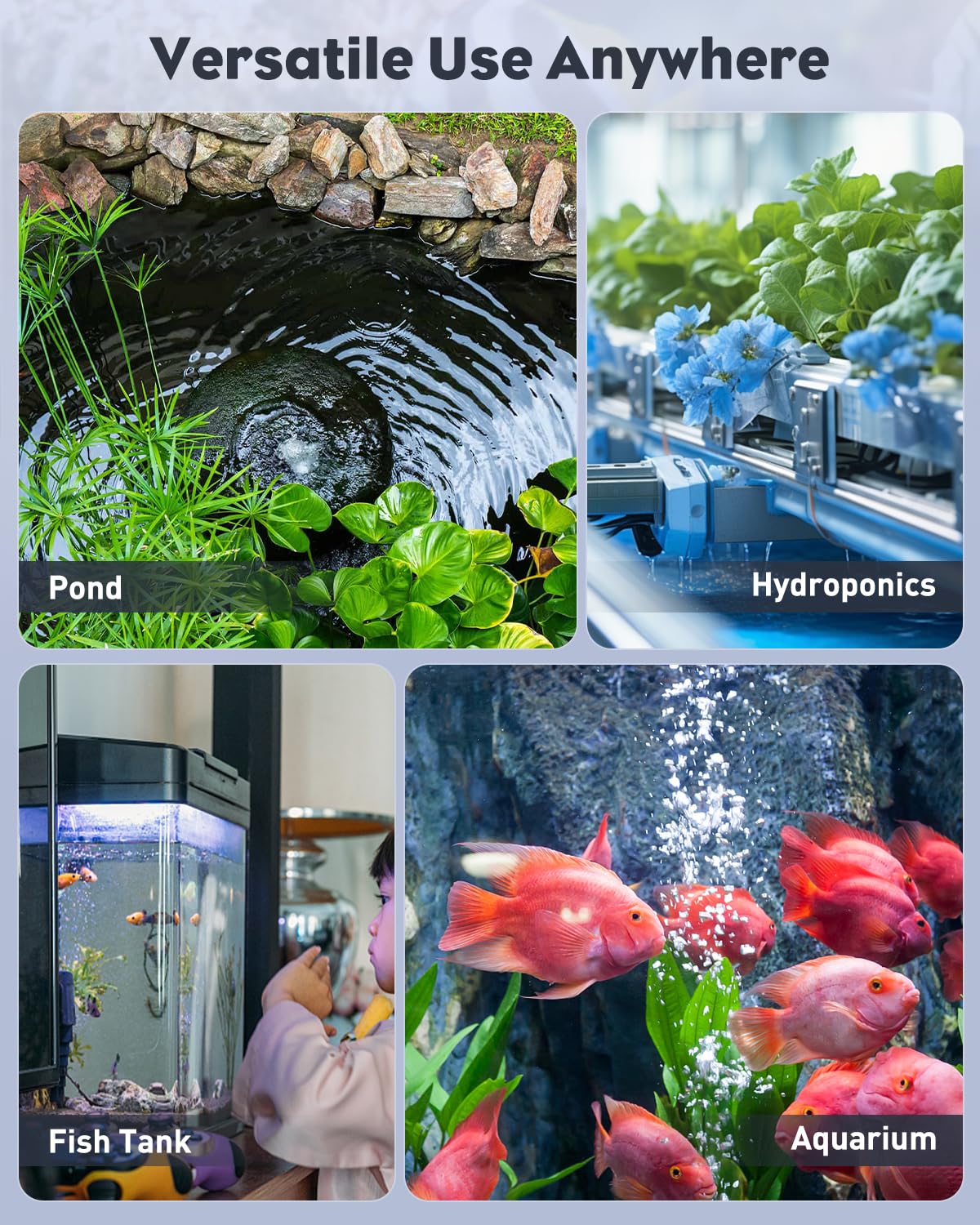 Pawfly Aquarium-Luftpumpe, 416 L/h Luftpumpe für Aquarien bis zu 606 L, extrem leise, einstellbare Sauerstoffpumpe mit Luftschlauch, Ausströmerstein und Rückschlagventil, Belüfter für Fische