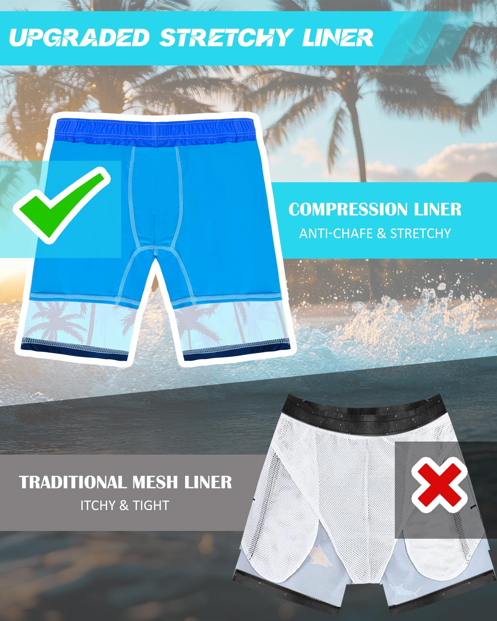 Costume da bagno per ragazzi con fodera a compressione, ad asciugatura rapida, costume da bagno per ragazzi, costume da bagno da spiaggia