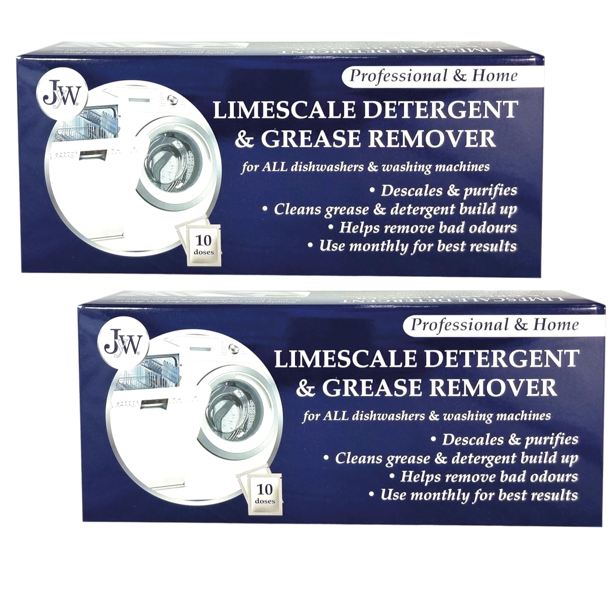 Limescale & Grease Remover & Descaler Detergent for Cleaner Washing Machines & Dishwashers 10 x 50g Powder Sachets (Pack of 2)