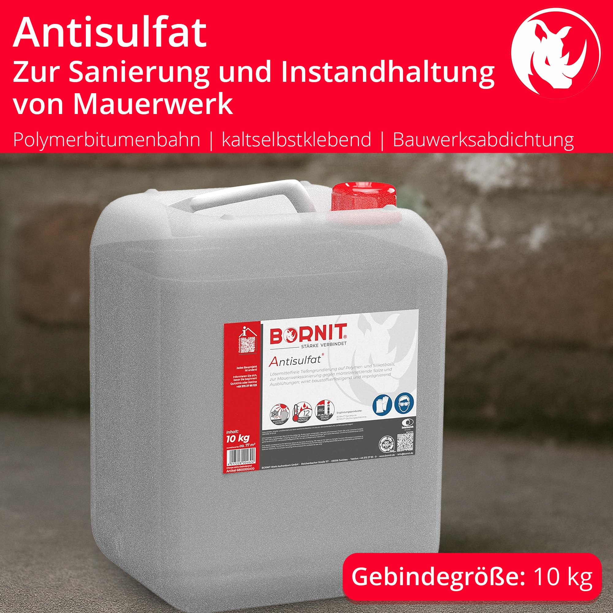 BORNIT Antisulfat Tiefengrund Grundierung bei Ausblühungen für ca.100m² | [tiefes Eindringen] Steinimprägnierung außen Salpeterentferner Tiefengrund Mörtel Kalkputz Feinsteinzeug Imprägnierung Wand