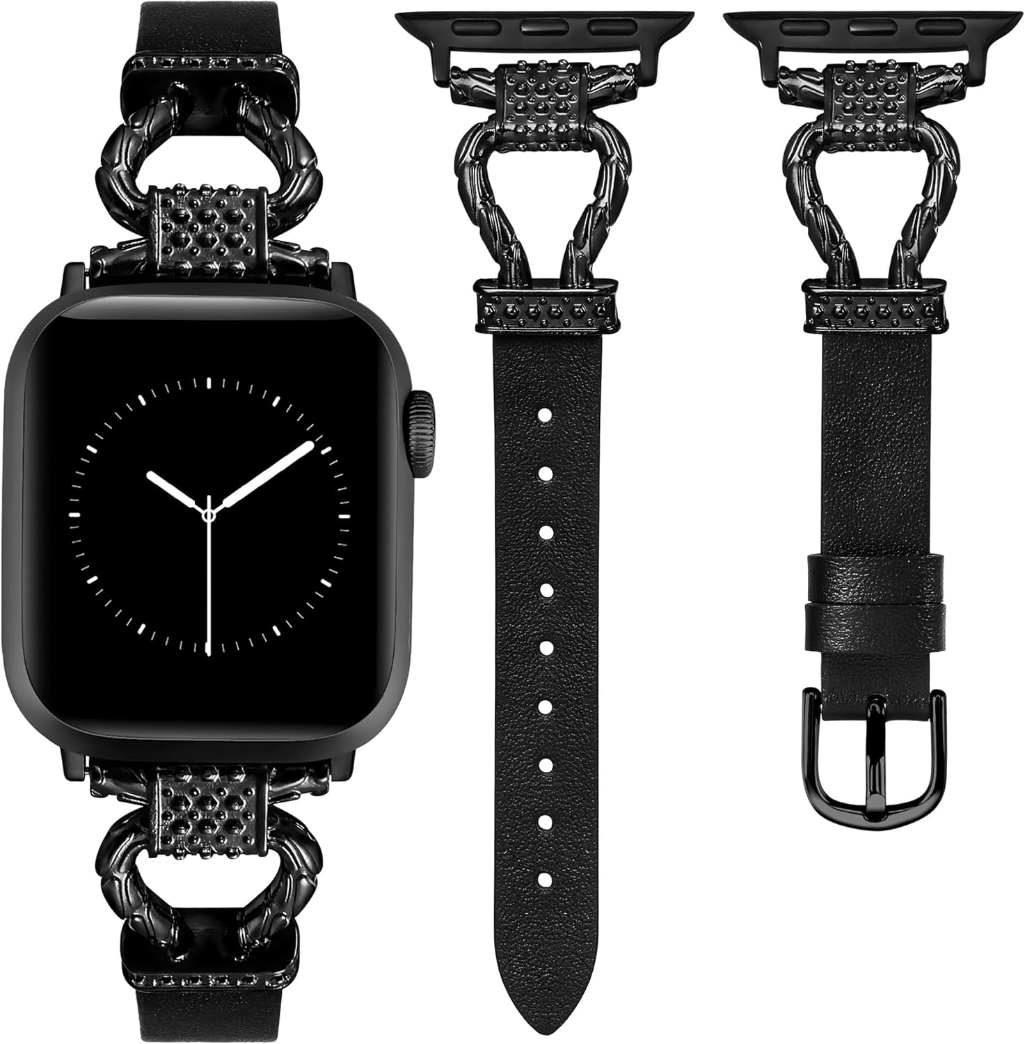W-RARA Meridian Leather Band Compatible with Apple Watch Bands Women 38/40/41/42/44/45/46/49mm Dressy Elegant Slim Leather Strap with Designer Buckle for iWatch Series 11/10/9/8/7/6/5/4/3/2/1/SE