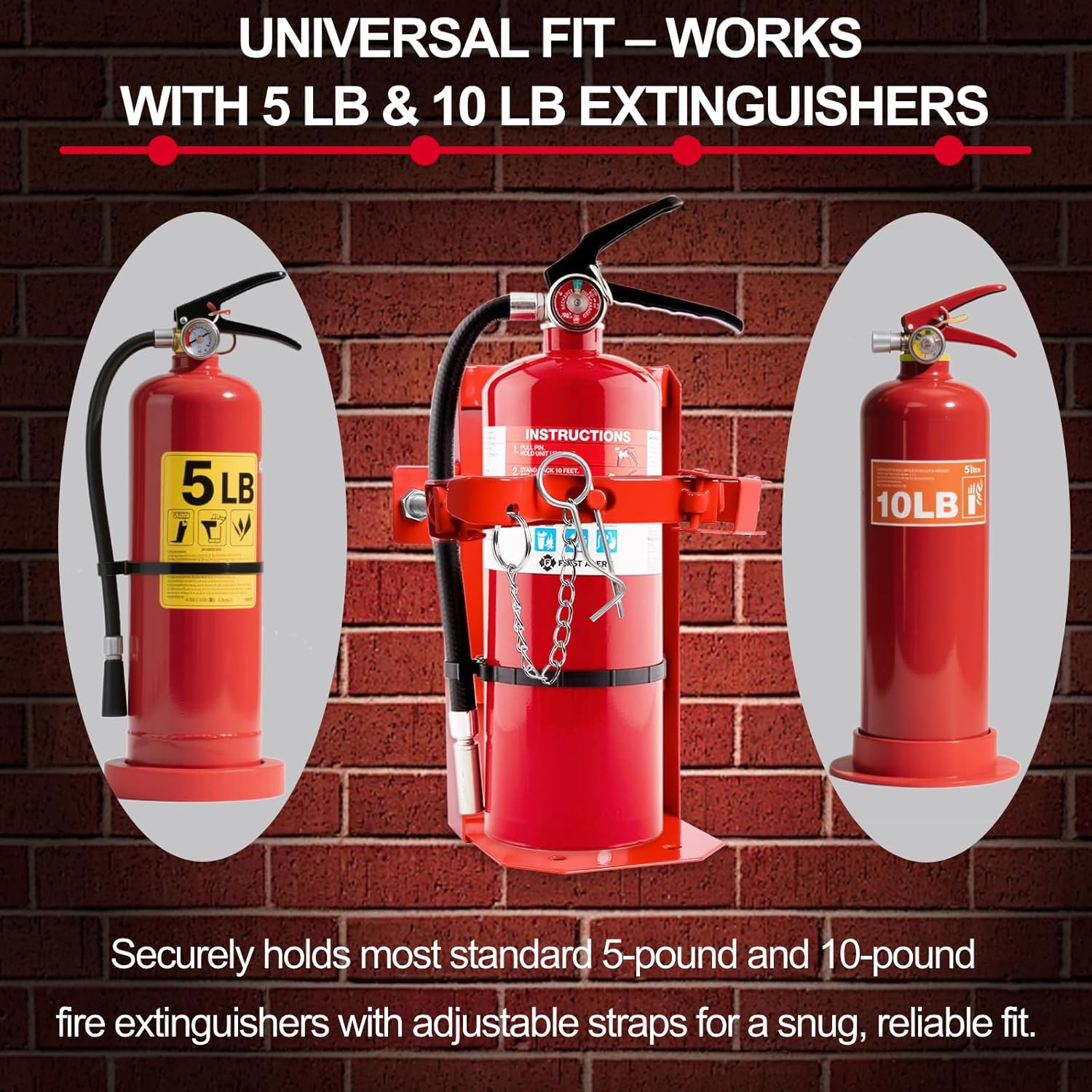 Fire Extinguisher Mount for 5 lb & 10 lb Extinguishers, Heavy Duty ST12 Steel Holder for Truck, Boat, Garage & Wall Mount, Rust-Resistant Powder Coated, Replacement for Amerex 809