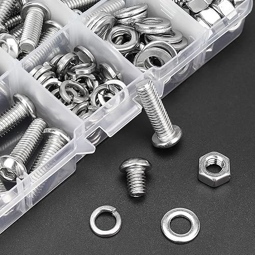Miniatura 4 de HELIFOUNER Kit de 140 piezas M6 x 0.315in 0.394in 0.472in 0.630in 0.787in, cabeza de botón hexagonal, tornillos métricos, arandelas y tuercas, acero