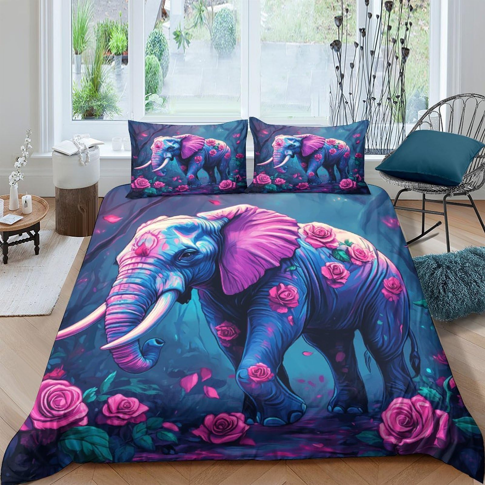 elefante di fantasia Impressione 3D 3 pz cover piumone arte fantasy colorata fodera per edredone microfibra ipoallergenica antiacari per bambini ragazzi uomini King（220x240cm）