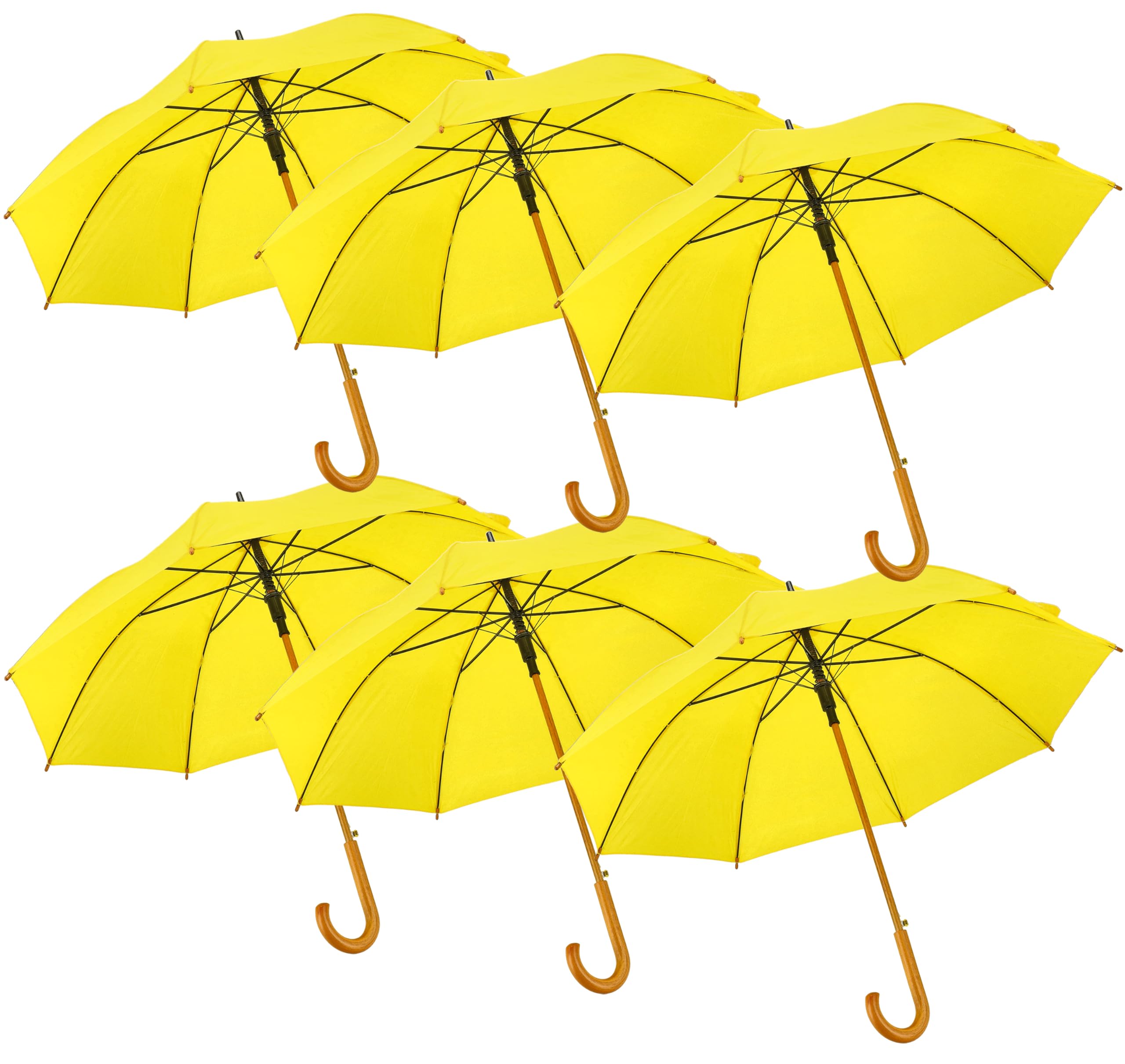 Parapluie 102 cm Jaune - Parapluie Automatique Résistant au Vent avec Poignée en Bois et Crochet pour Homme et Femme - Parapluie Pluie Adulte