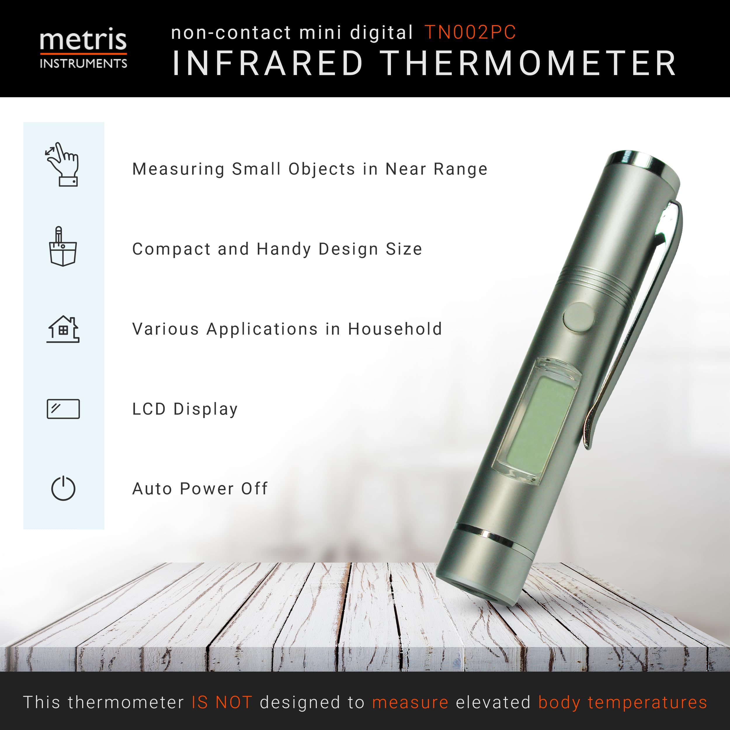 TN002PC Berührungsloses Mini Digital Infrarot Thermometer Klein 27° bis 450°F (-33° bis 230° C) 1:1 D:S Verhältnis Professionell - Automotive, Kochen und Oberflächenmessung