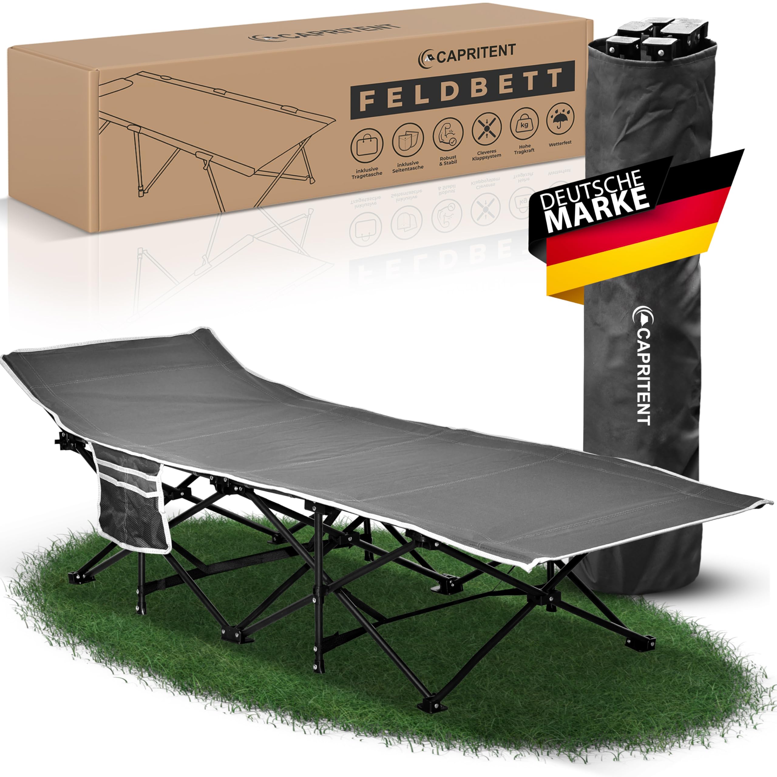 Feldbett klappbar 190x70 cm ultraleichtes Campingbett wetterfestes Klappbett inkl. Tragetasche für Camping Outdoor Angeln