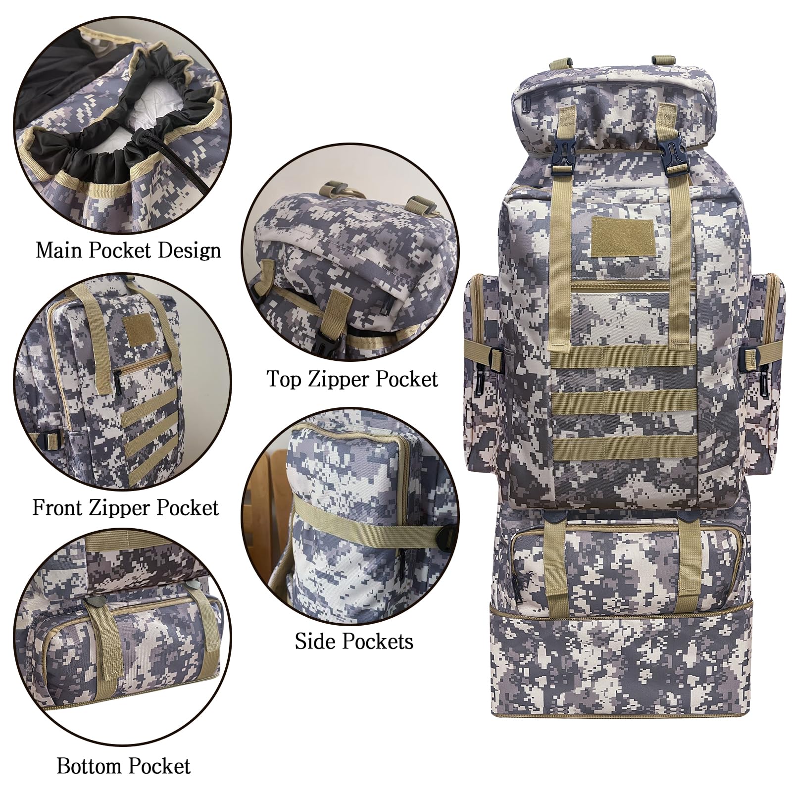 Lizbin 100L Camping Hiking Backpack, Military Tactical Backpack Molle Rucksack, Extra Large Hiking Backpack, Water Resistant Hiking Daypack, Outdoor Sports Backpack, Adjustable Sport Bags (Camouflage) - BigaMart Lizbin 100L Camping Hiking Backpack, Military Tactical Backpack Molle Rucksack, Extra Large Hiking Backpack, Water Resistant Hiking Daypack, Outdoor Sports Backpack, Adjustable Sport Bags (Camouflage) - BigaMart