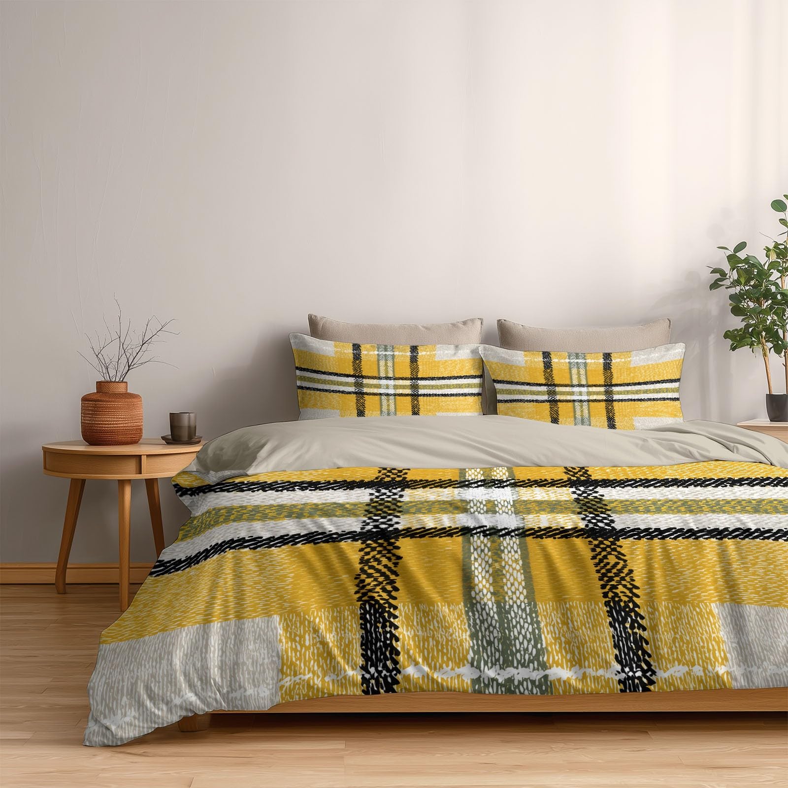 Boho Texturen 3-teiliges Bettwäsche-Set, Grau 1 Bettbezug 240 x 220 cm und 2 Kissenbezüge 80 x 80 cm, Traditionelle geometrische NähteWeiche Mikrofaser, Reißverschluss, Ganzjahres